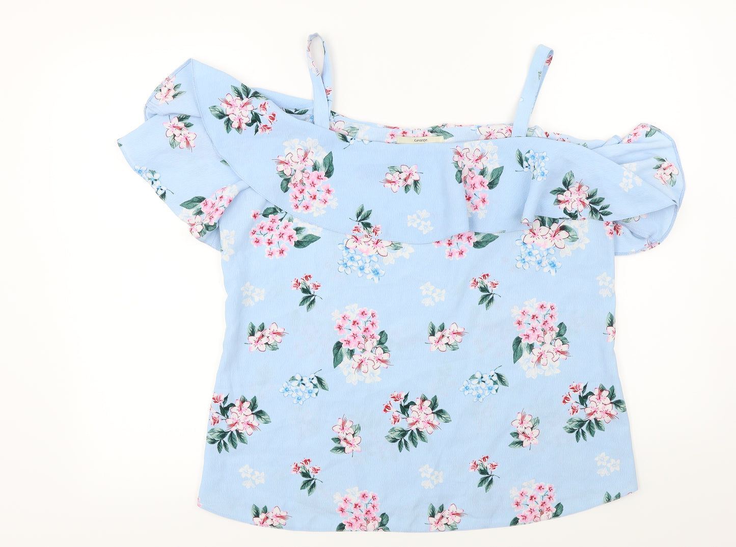 George  Womens Blue Floral  Basic Blouse Size 12