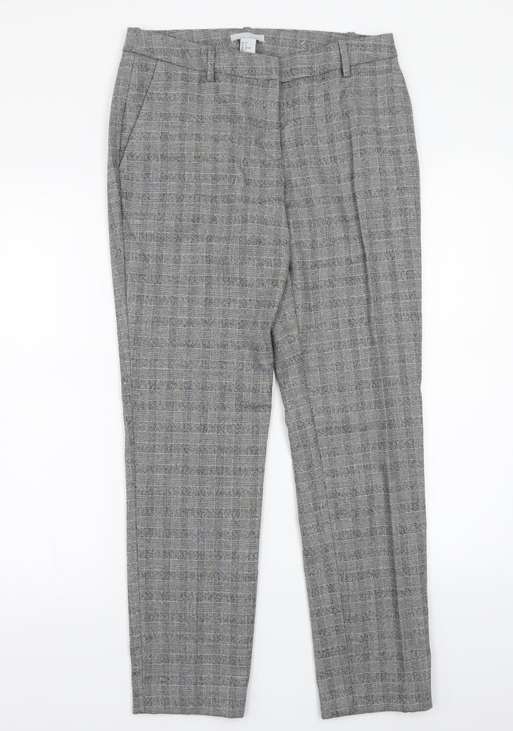 H&M Womens Grey Check Trousers Size 6 L26 in