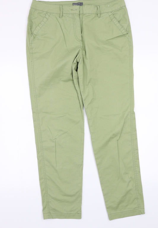 Front view of Papaya women’s green trousers, size UK 12, 28-inch leg