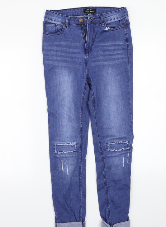 Front view of Select women’s blue straight jeans, size UK 10, 25-inch leg