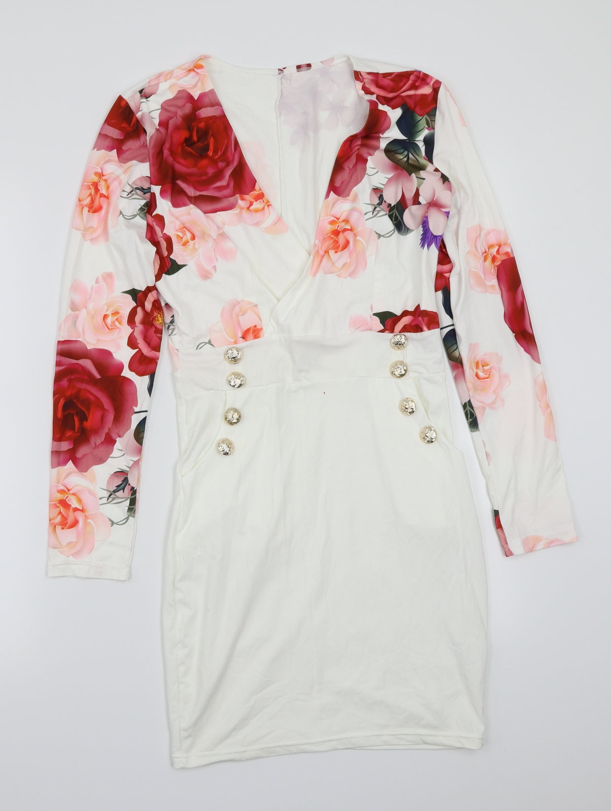 Preworn Womens White Floral  A-Line  Size M