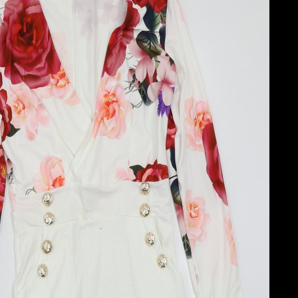 Preworn Womens White Floral  A-Line  Size M