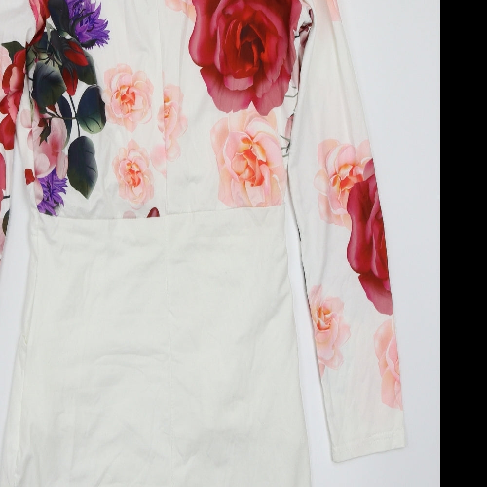 Preworn Womens White Floral  A-Line  Size M