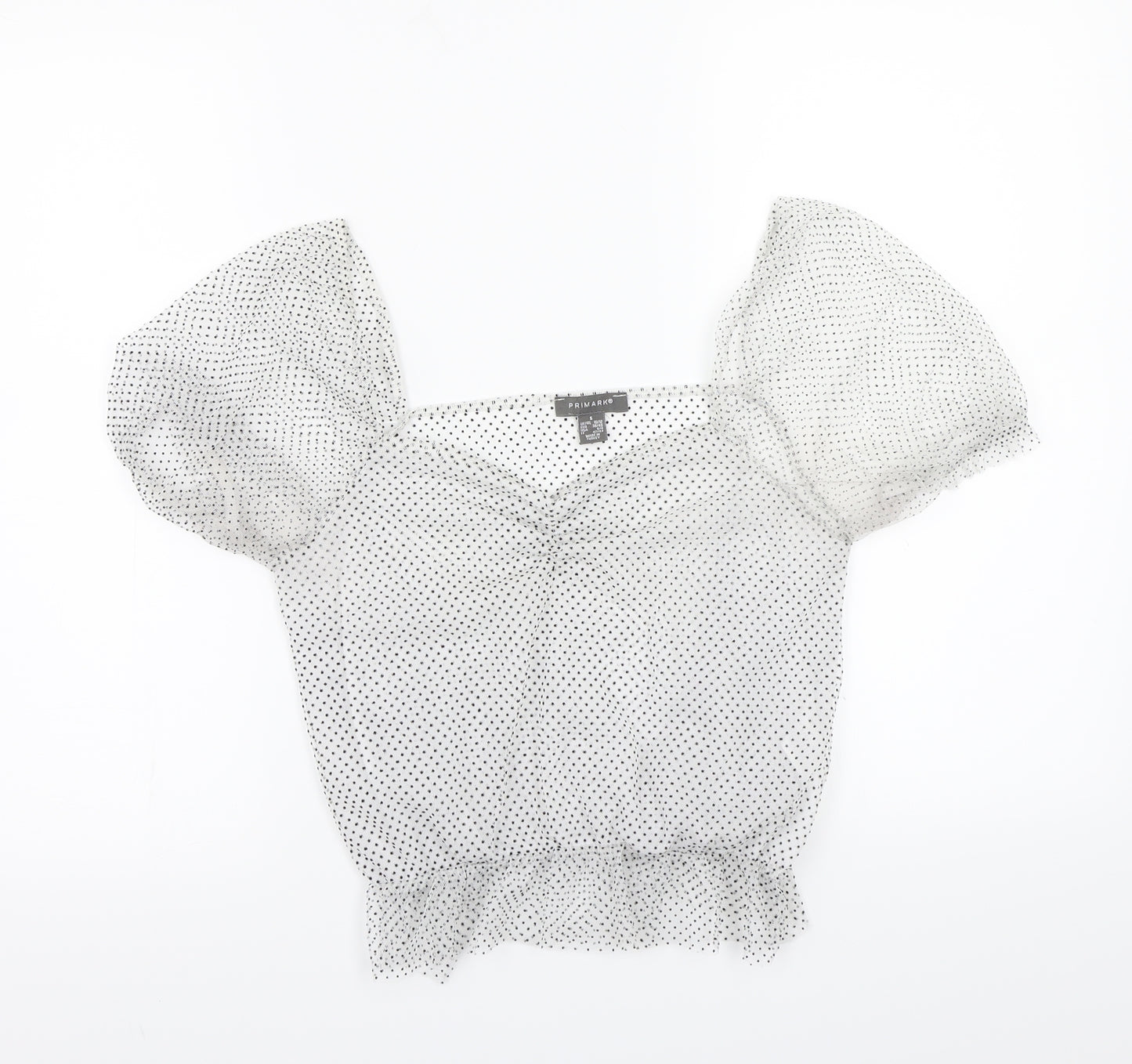Primark Girls White Polka Dot  Basic T-Shirt Size S