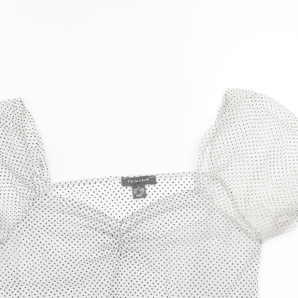 Primark Girls White Polka Dot  Basic T-Shirt Size S