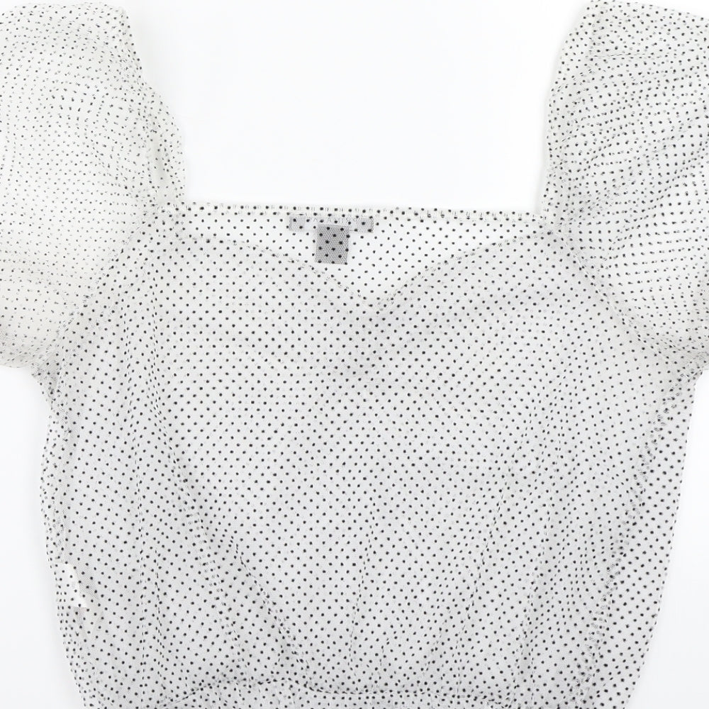 Primark Girls White Polka Dot  Basic T-Shirt Size S