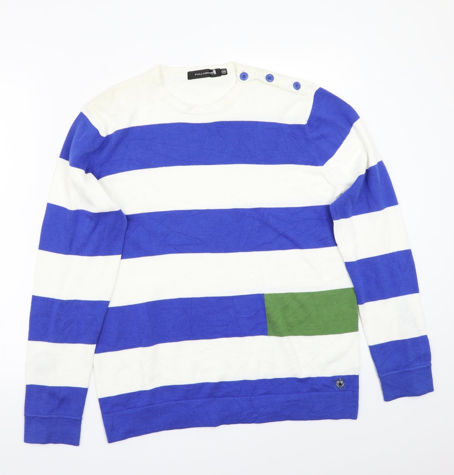 Full Circle Mens Blue Striped  Pullover Jumper Size M