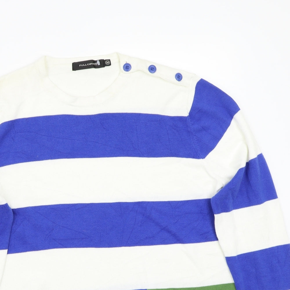 Full Circle Mens Blue Striped  Pullover Jumper Size M