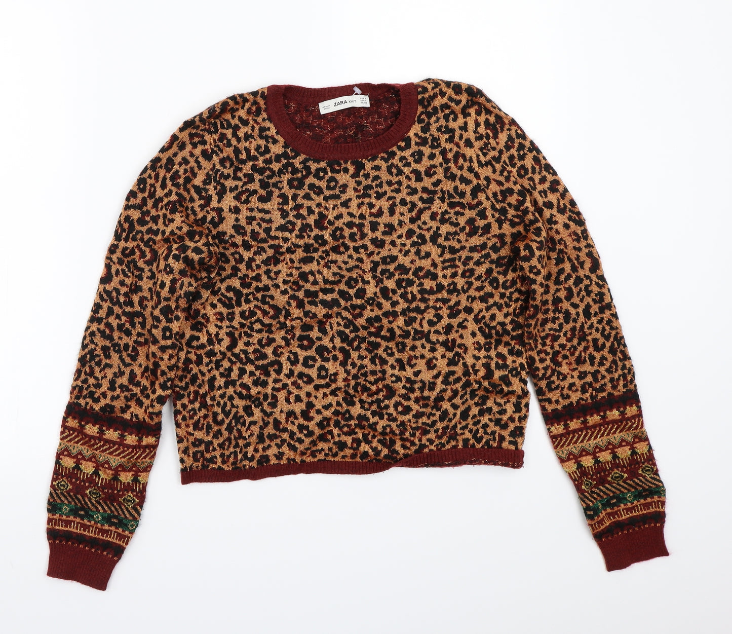 Zara Womens Brown Animal Print  Pullover Jumper Size M