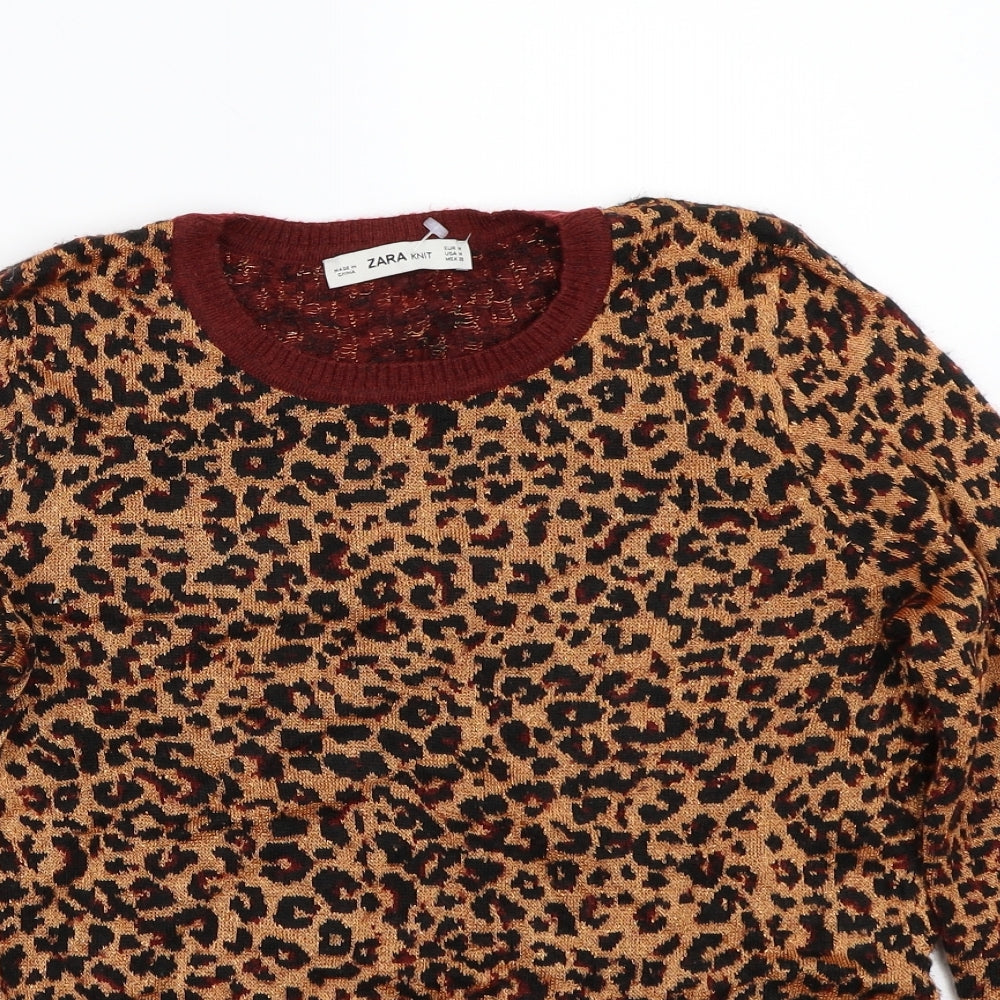 Zara Womens Brown Animal Print  Pullover Jumper Size M