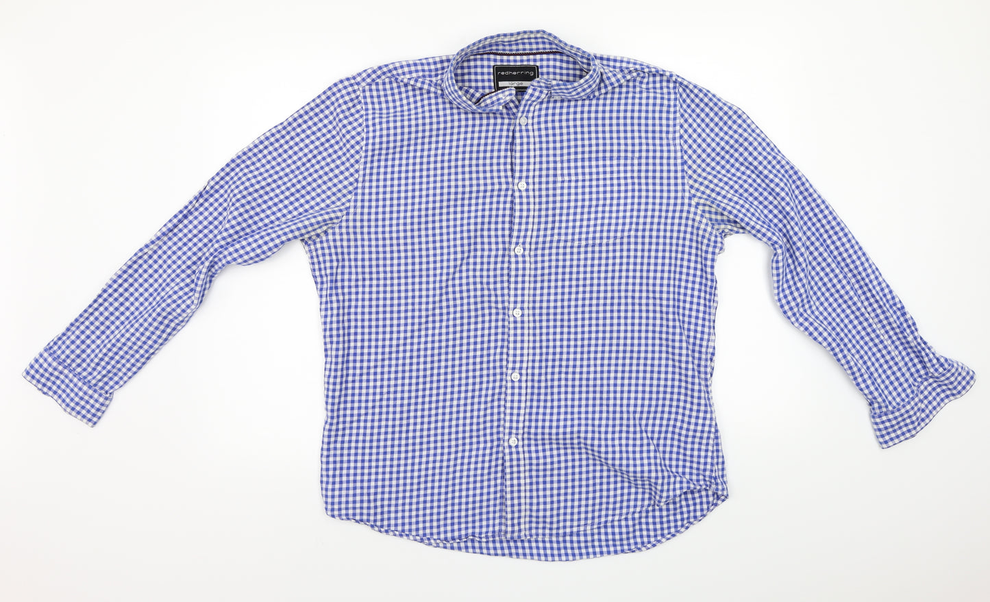 redherring Mens Blue Check   Button-Up Size L