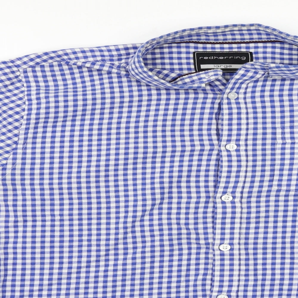redherring Mens Blue Check   Button-Up Size L