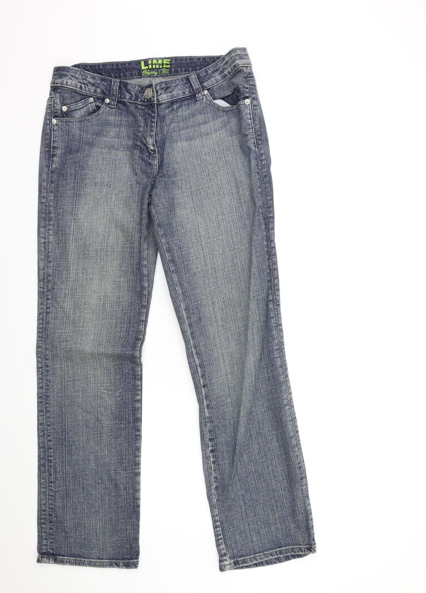 lime Womens Blue  Denim Flared Jeans Size 14 L30 in