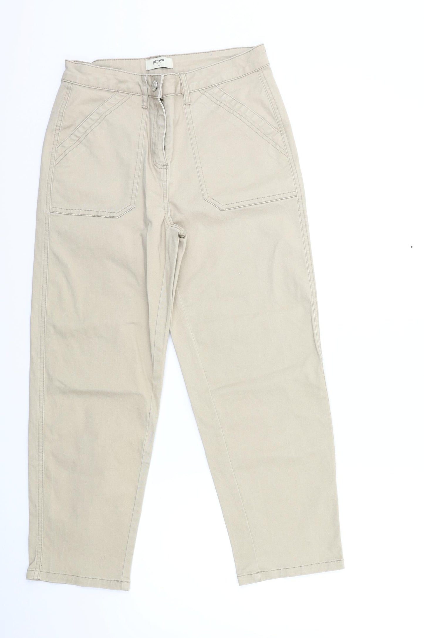 Papaya Womens Beige   Cropped Trousers Size 10 L25 in