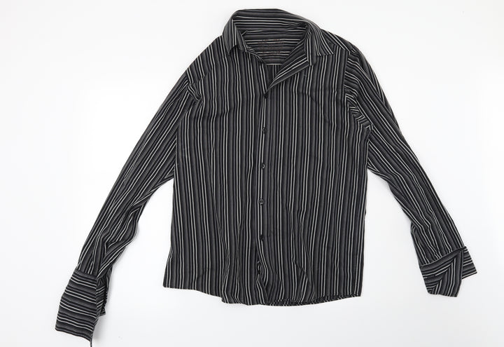 Cedar Wood State Mens Black Striped   Button-Up Size M