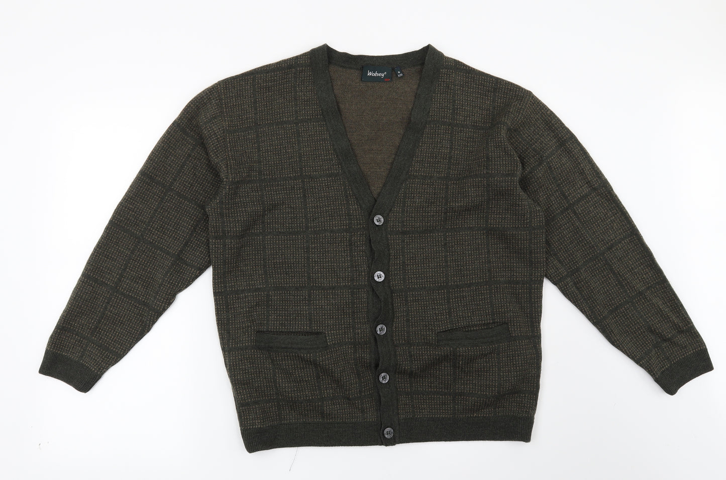 Wolsey Mens Green Check  Cardigan Jumper Size M