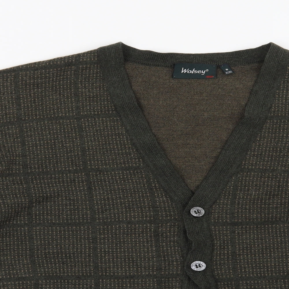 Wolsey Mens Green Check  Cardigan Jumper Size M