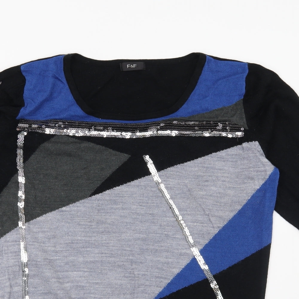 F&F Womens Black Geometric  Pullover Jumper Size 14