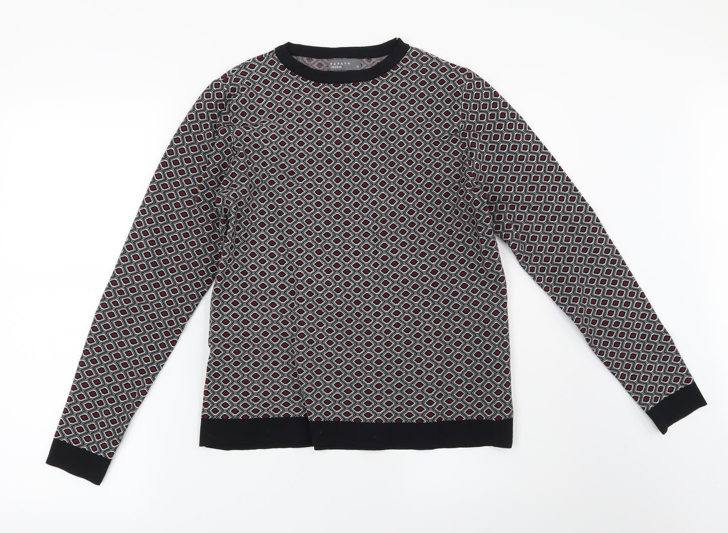 Papaya Womens Black Geometric  Pullover Sweatshirt Size 14