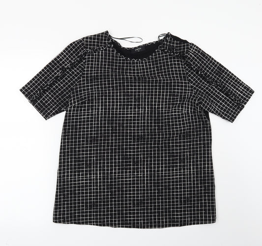 Front view of Papaya women’s black check basic blouse, size UK 12