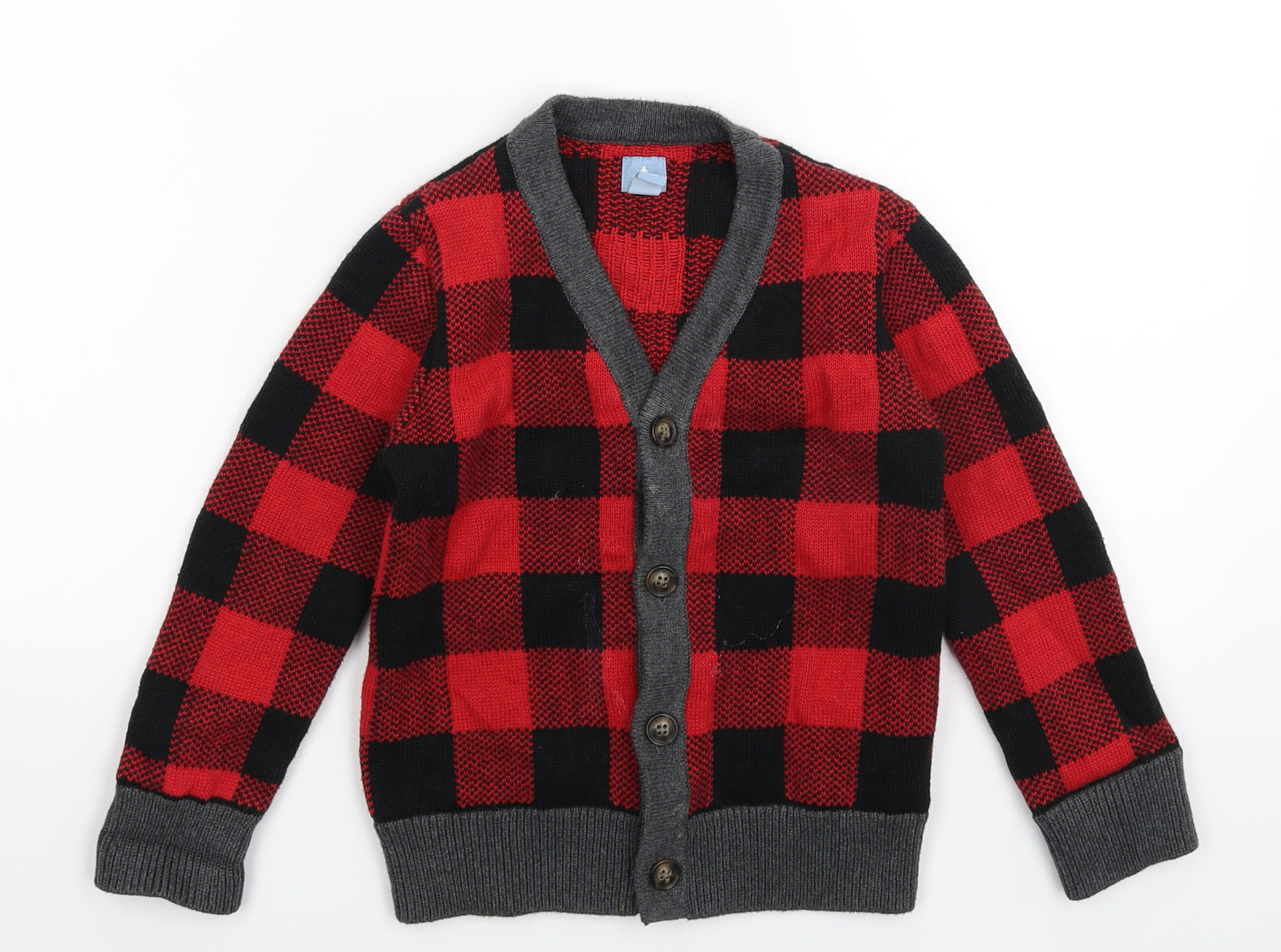 Gap Boys Multicoloured Check Knit Cardigan Jumper Size 5 Years