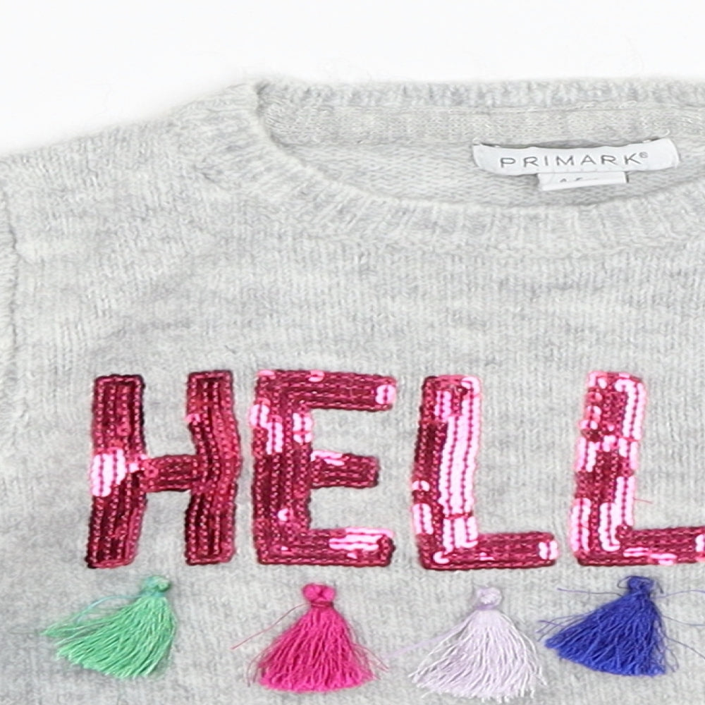 Primark Girls Grey  Knit Pullover Jumper Size 4-5 Years
