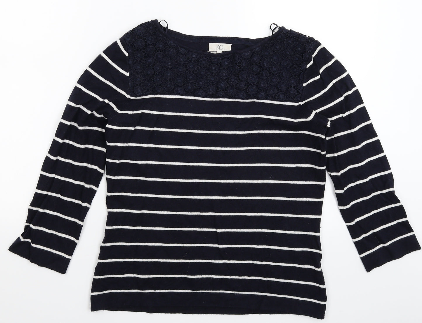 Country Casuals Womens Blue Striped Knit Pullover Jumper Size 14