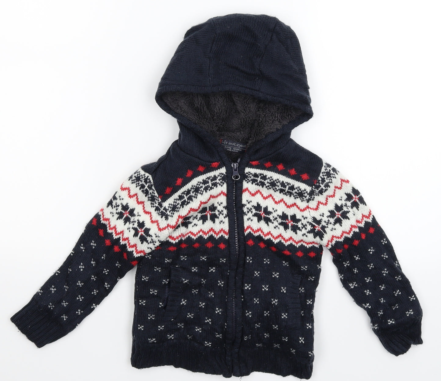 Life and Legend Boys Blue Geometric Knit Jacket Coatigan Size 2-3 Years