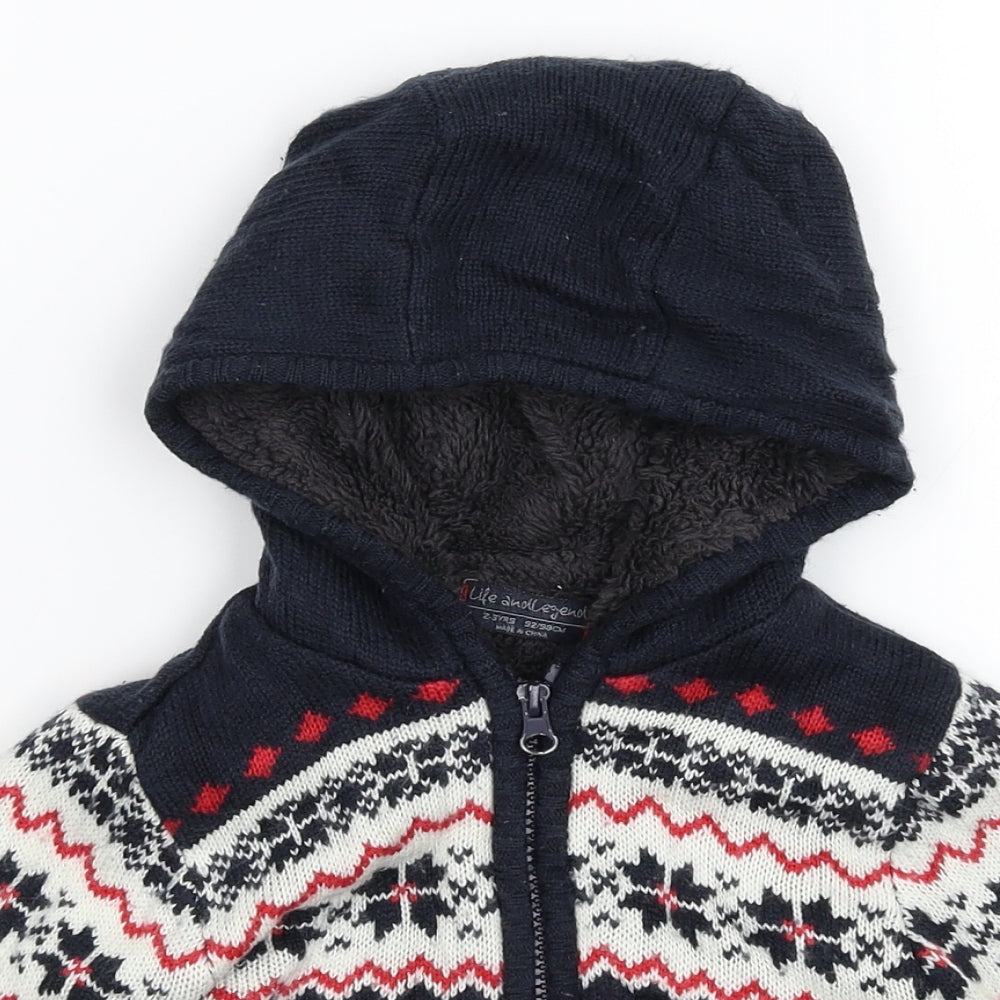 Life and Legend Boys Blue Geometric Knit Jacket Coatigan Size 2-3 Years