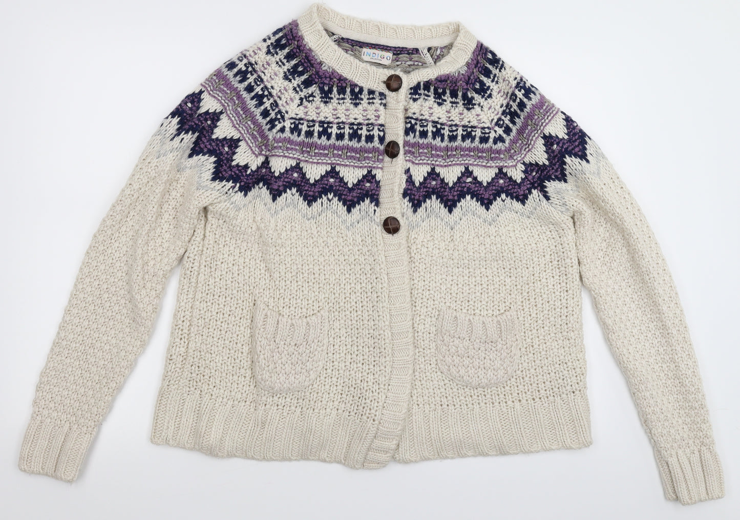 Marks and Spencer Womens White Geometric Knit Cardigan Jumper Size 14