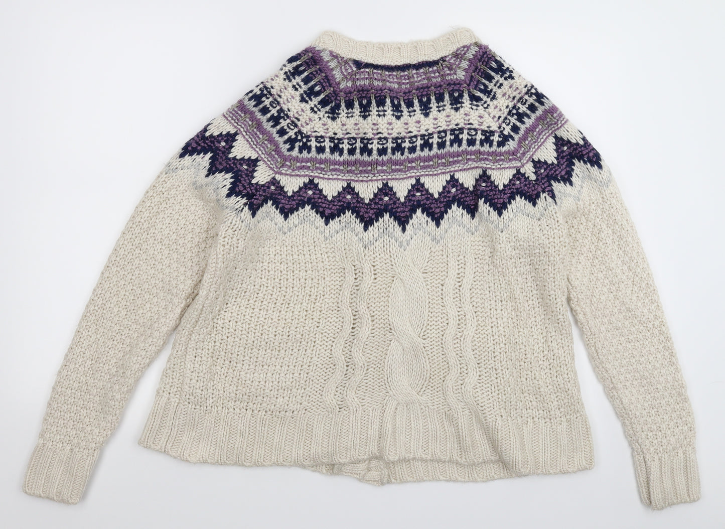 Marks and Spencer Womens White Geometric Knit Cardigan Jumper Size 14