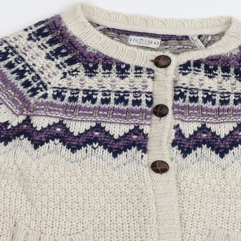 Marks and Spencer Womens White Geometric Knit Cardigan Jumper Size 14