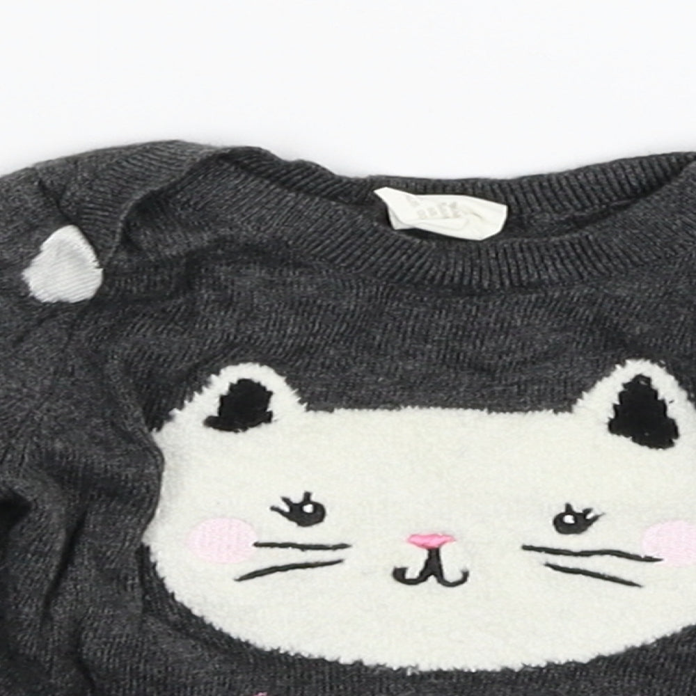 H&M Girls Grey  Knit Pullover Jumper Size 3-6 Months