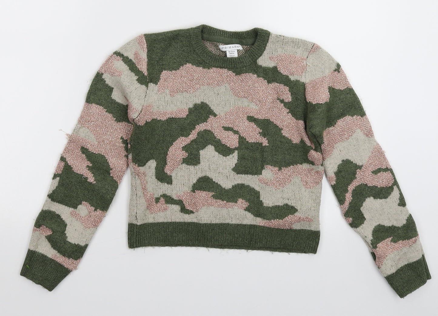 Primark Girls Multicoloured Camouflage Knit Pullover Jumper Size 10-11 Years