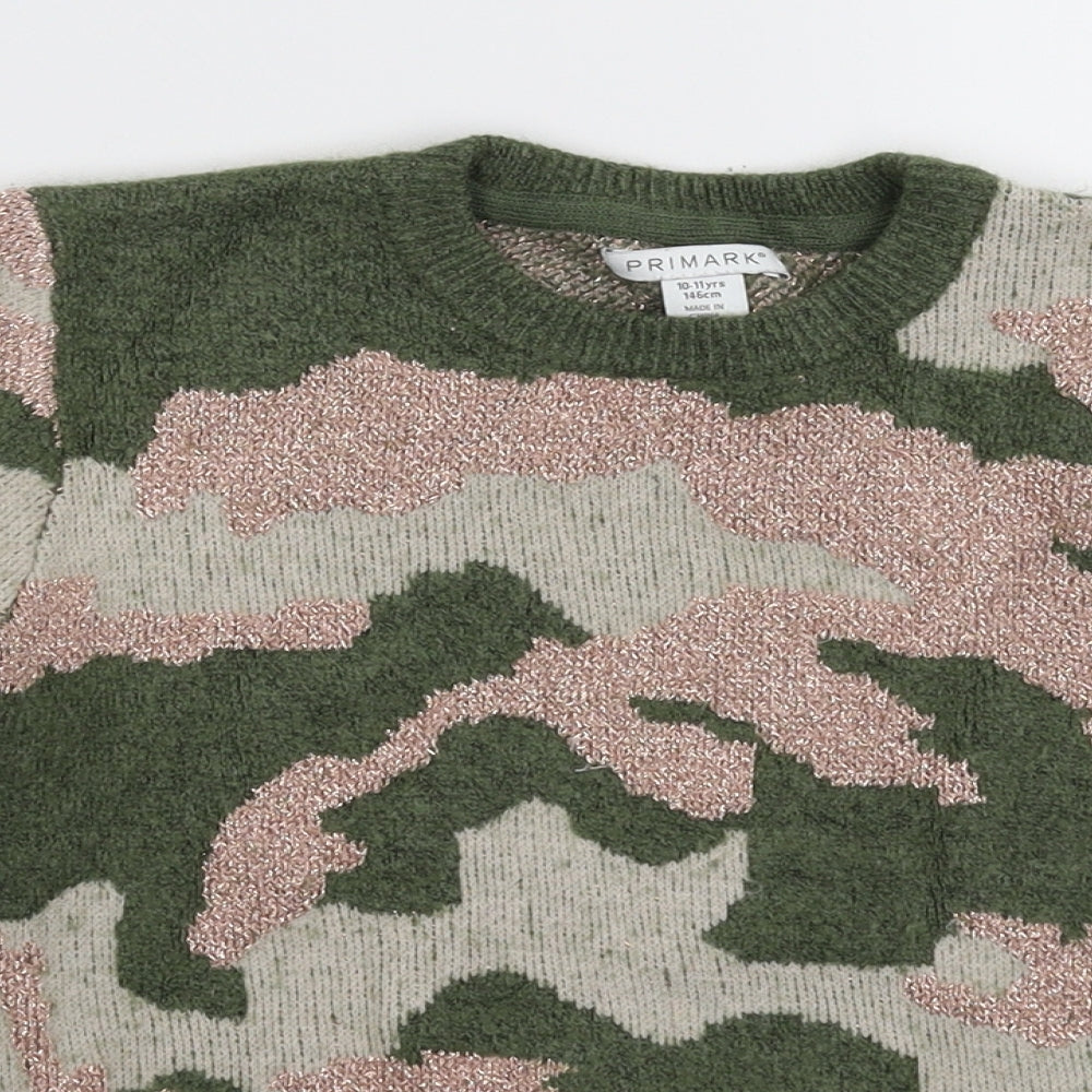 Primark Girls Multicoloured Camouflage Knit Pullover Jumper Size 10-11 Years