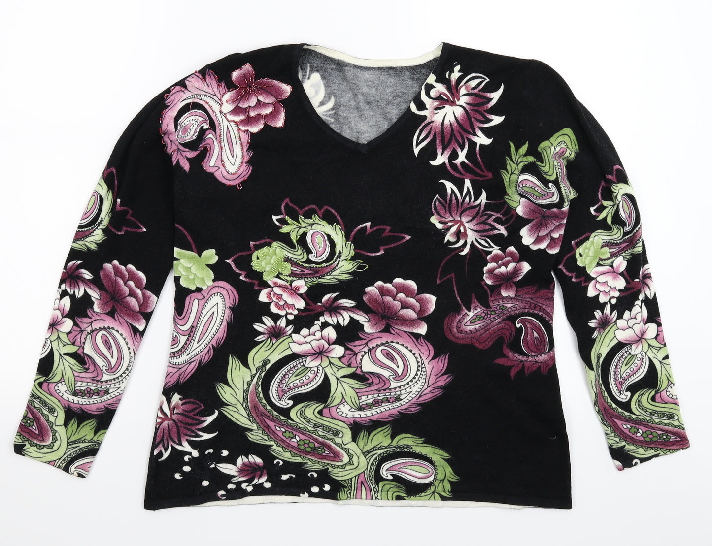 Preworn Womens Black Floral Knit Pullover Jumper Size L