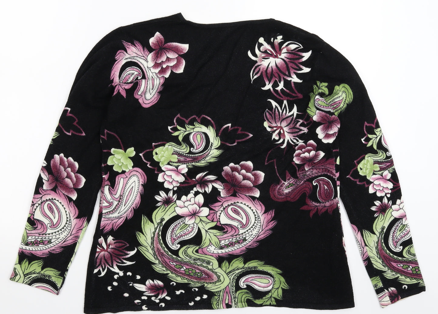 Preworn Womens Black Floral Knit Pullover Jumper Size L