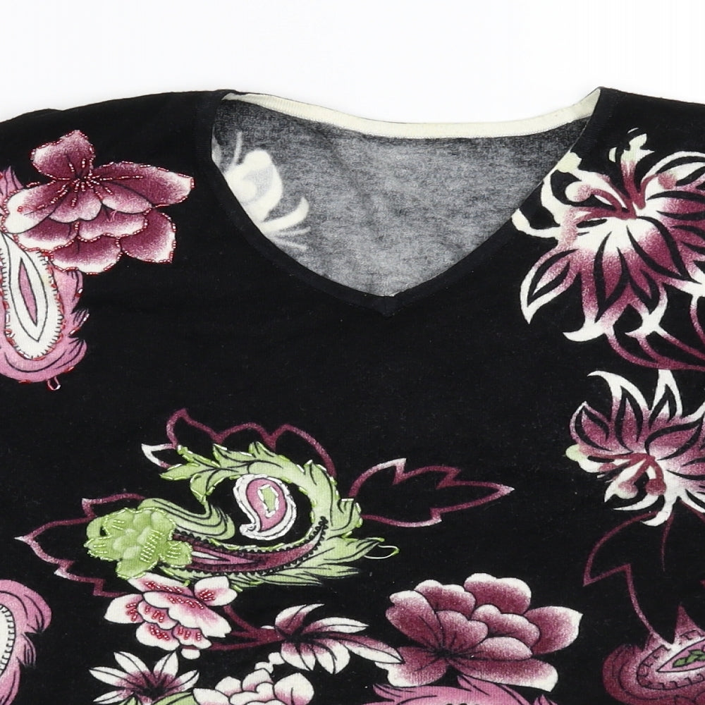 Preworn Womens Black Floral Knit Pullover Jumper Size L
