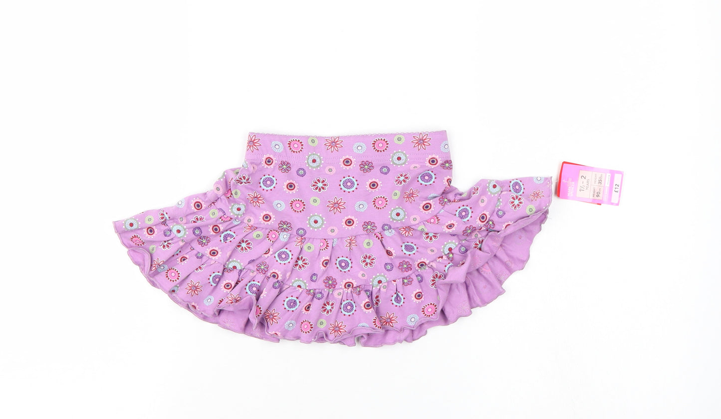 M&S Girls Purple Floral  Flare Skirt Size 18-24 Months