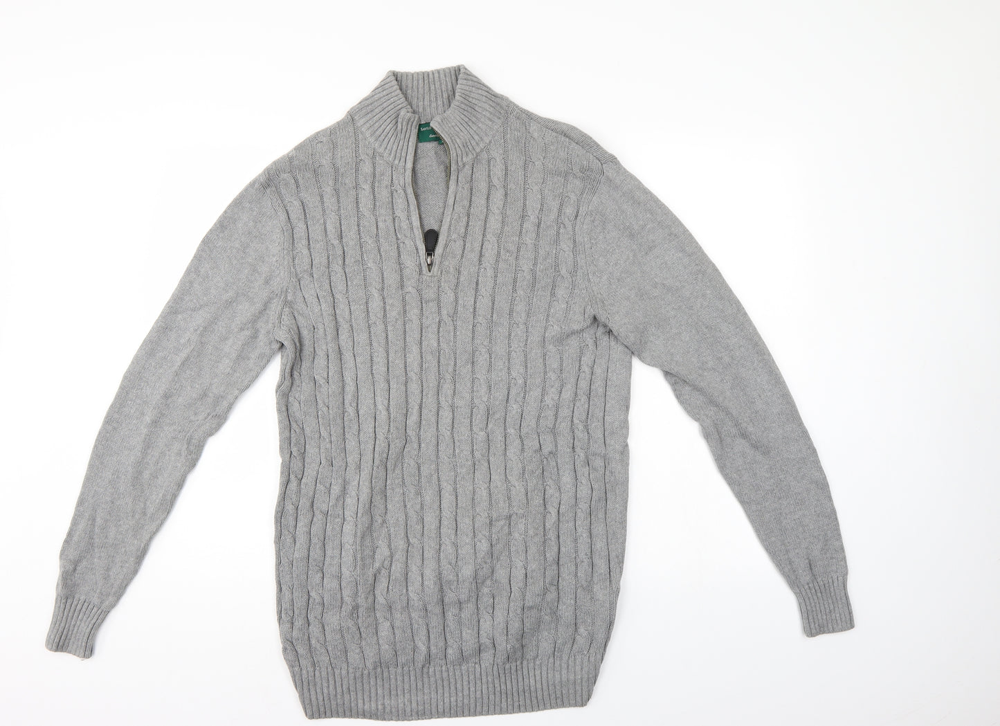 Saville Row Mens Grey Fair Isle  Henley Jumper Size L