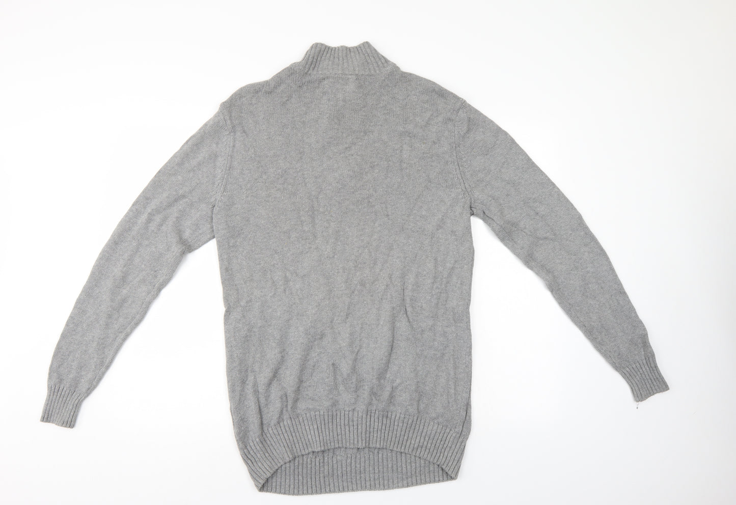 Saville Row Mens Grey Fair Isle  Henley Jumper Size L