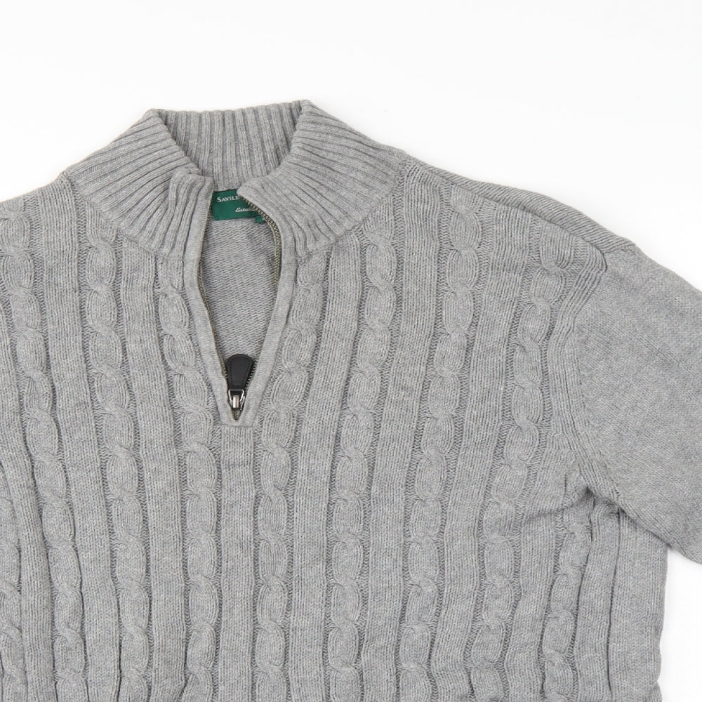 Saville Row Mens Grey Fair Isle  Henley Jumper Size L