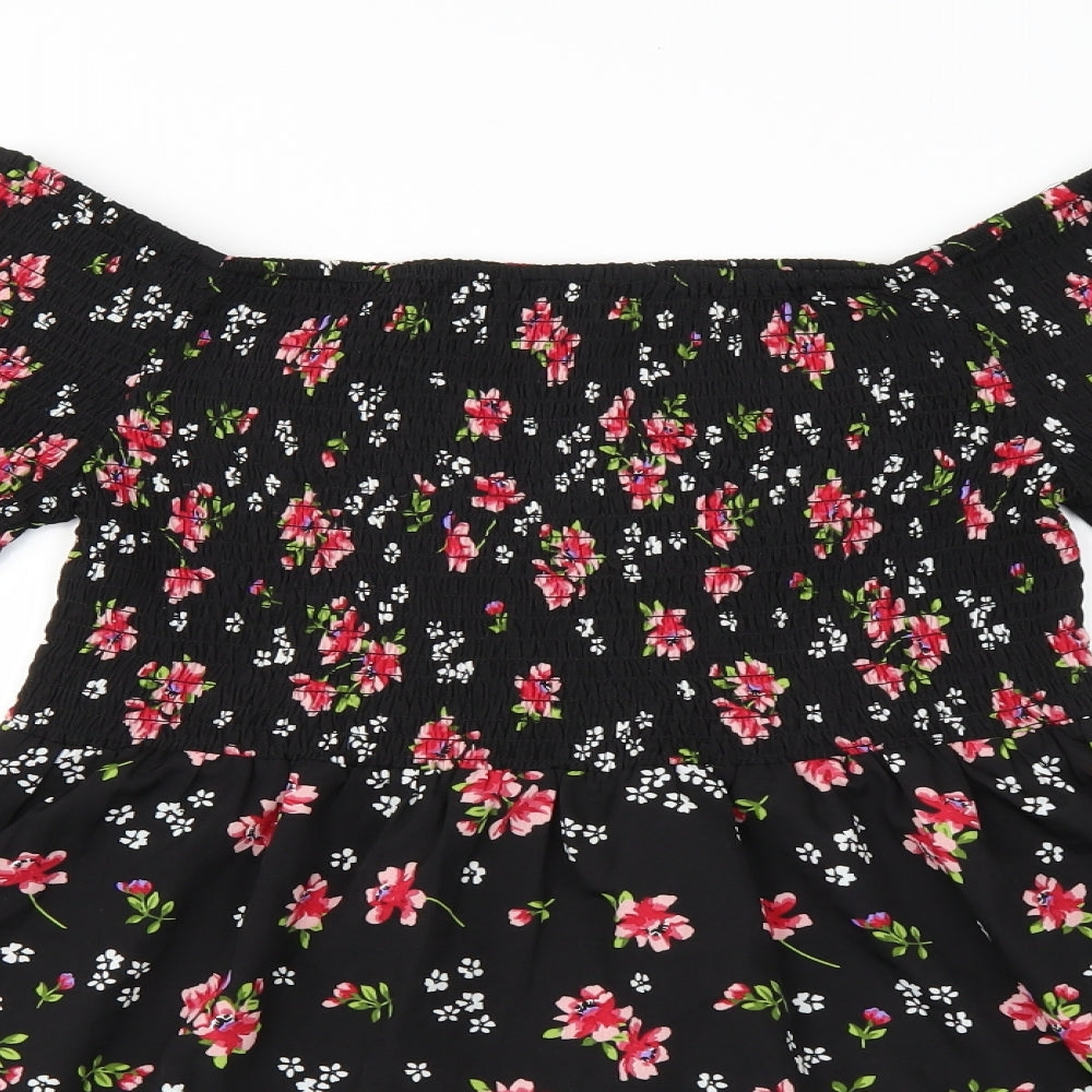 BeYou Womens Black Floral  Fit & Flare  Size 12