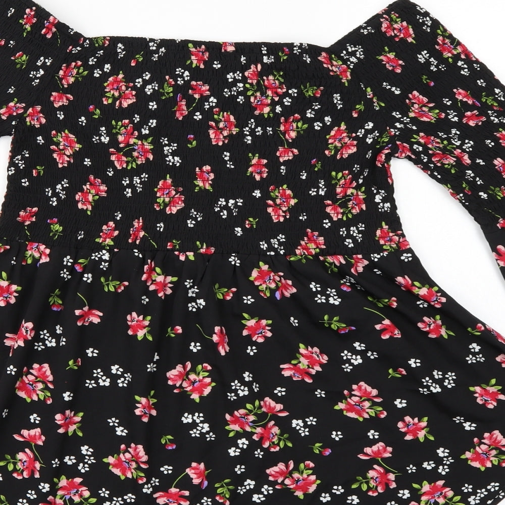 BeYou Womens Black Floral  Fit & Flare  Size 12