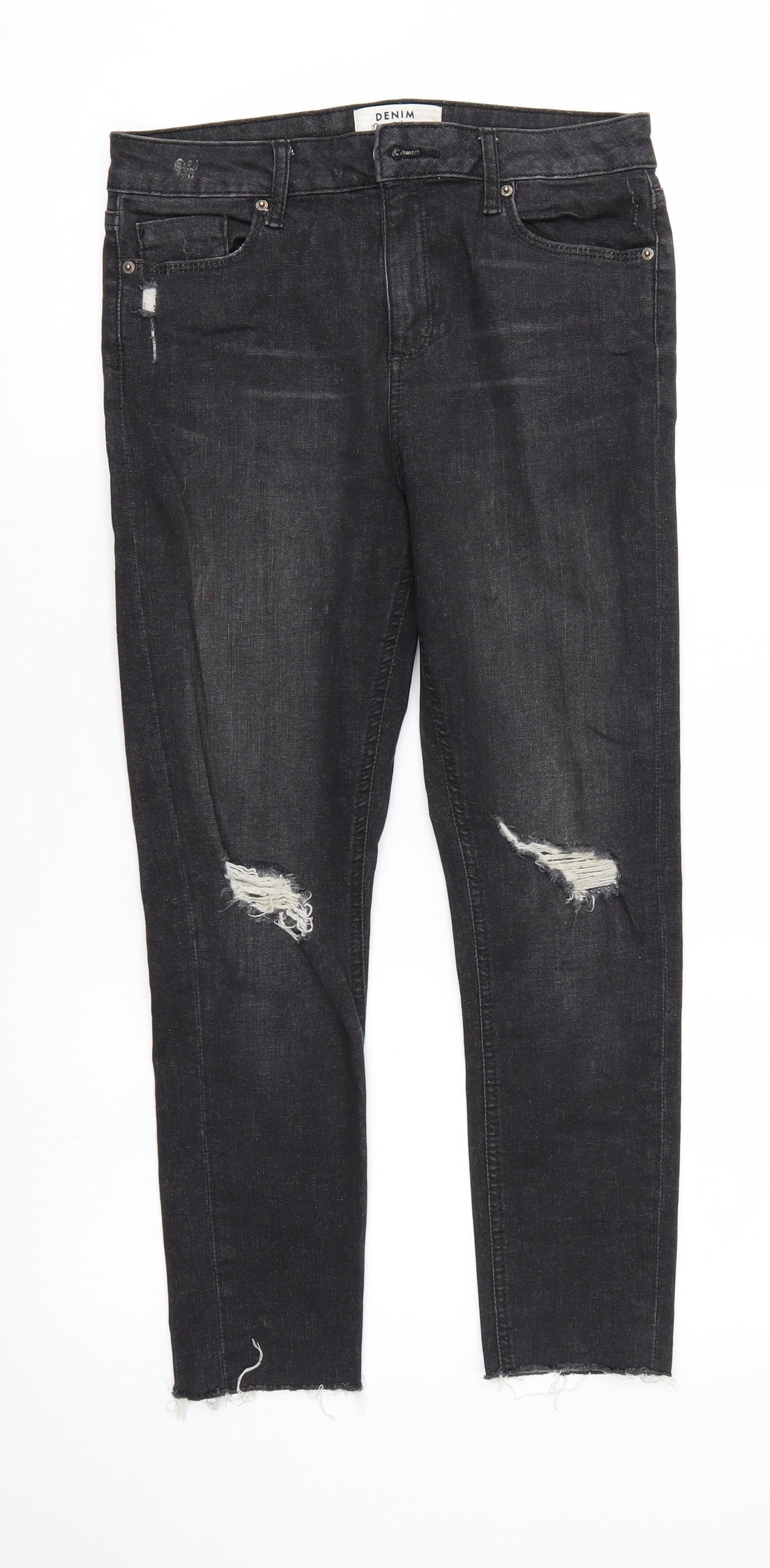 Miss Selfridge Womens Black  Denim Cropped Jeans Size 10 L22 in