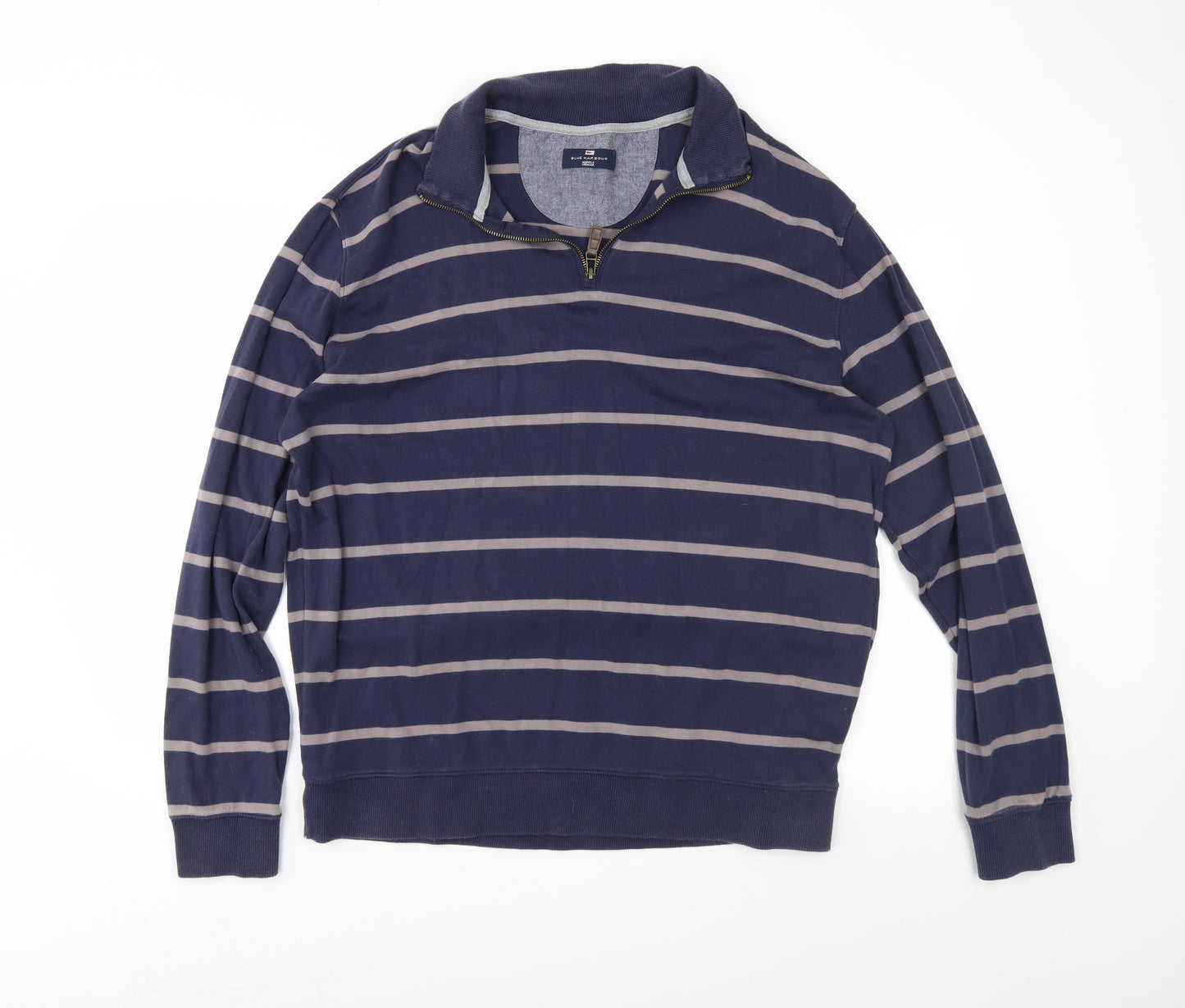 M&S Mens Blue Striped  Henley Sweatshirt Size L