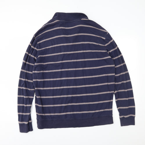 M&S Mens Blue Striped  Henley Sweatshirt Size L