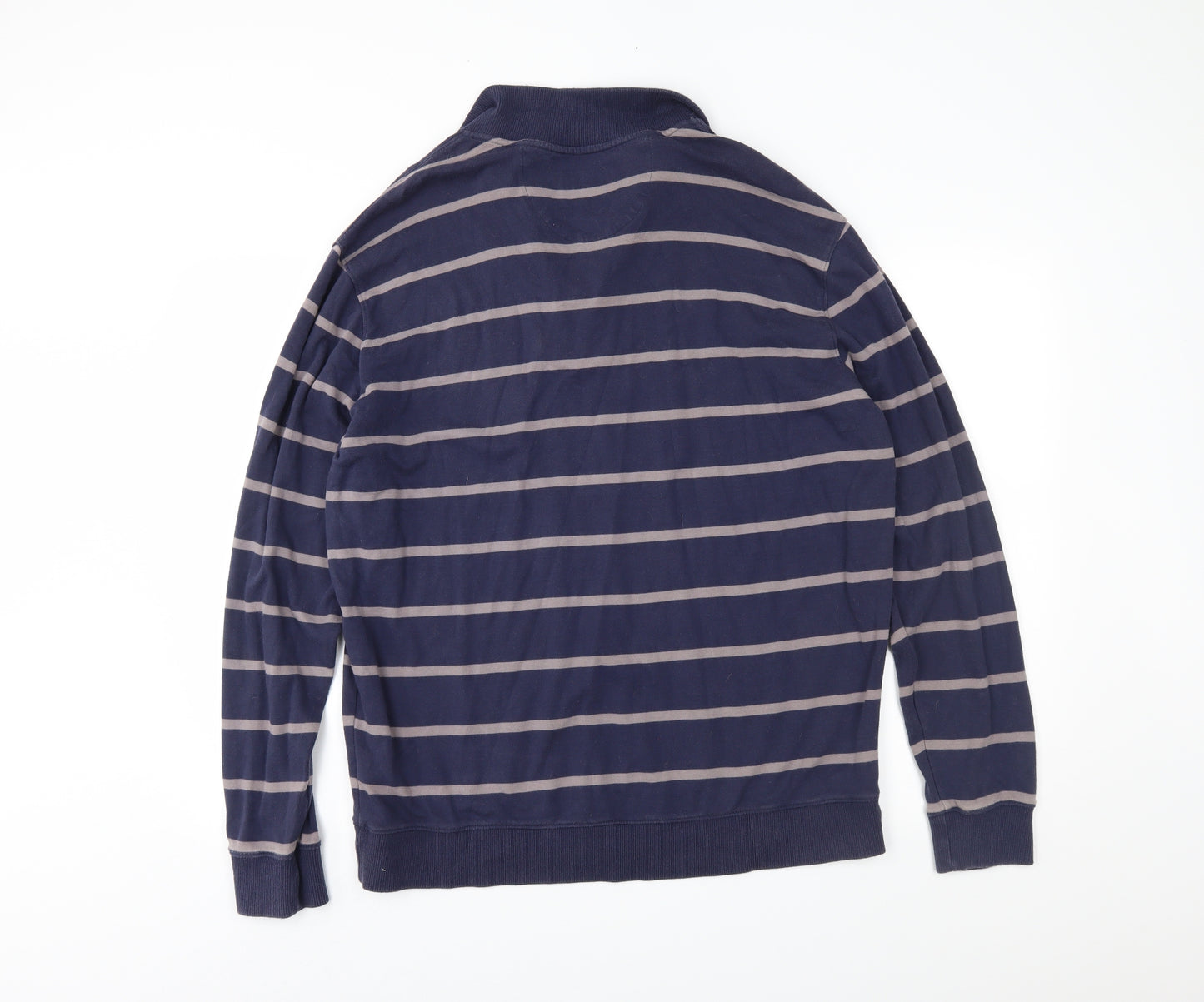 M&S Mens Blue Striped  Henley Sweatshirt Size L