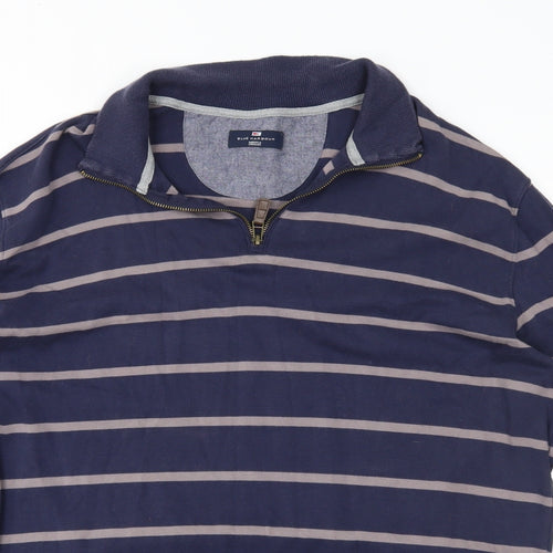 M&S Mens Blue Striped  Henley Sweatshirt Size L
