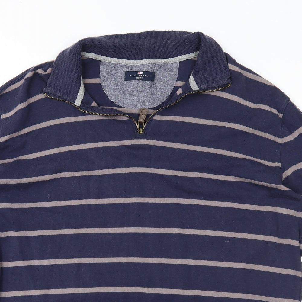 M&S Mens Blue Striped  Henley Sweatshirt Size L